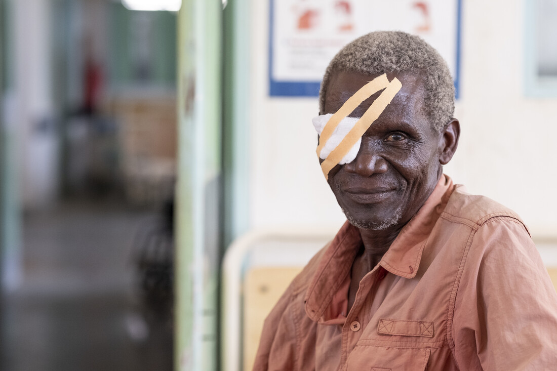 Dani with a patch over his right eye following cataract surgery.