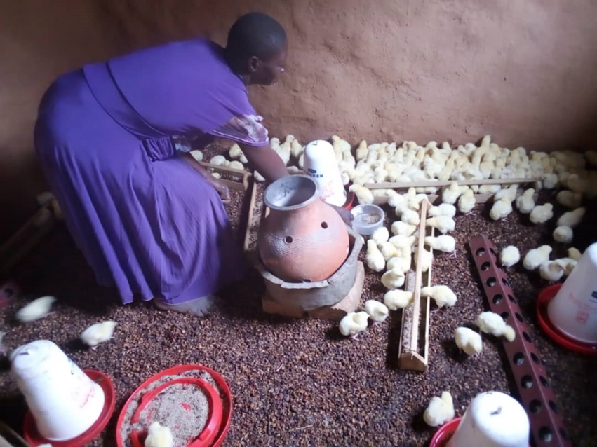 Agnes feeding her chickens