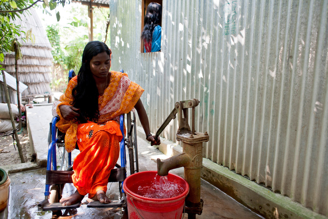 Kazol from Bangladesh at her accessible water pump. 