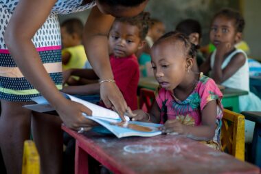 A girl with disabilities in a classroom