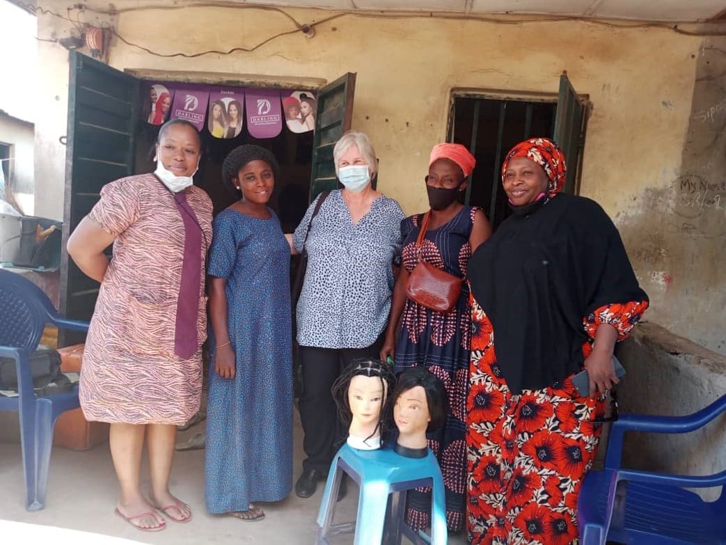 Karen Glisson with some of the women doing a hairdressing placement.