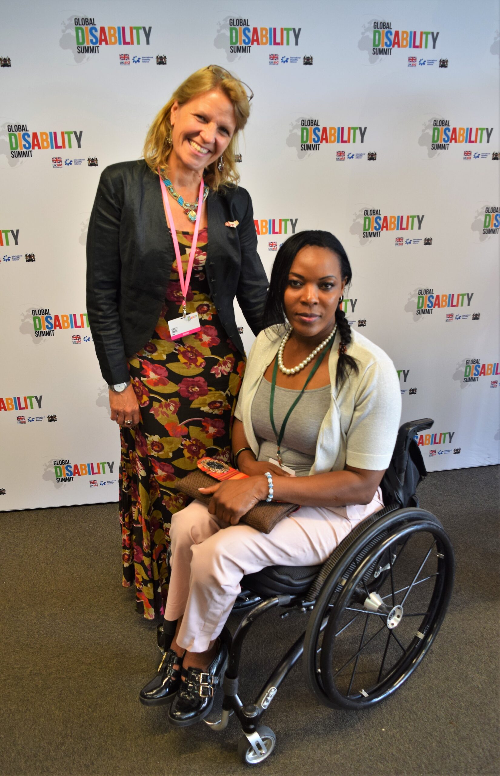 Kirsty with CBM Champion and GB Paralympian, Anne Wafula-Strike, at the Global Disability Summit in July 2018