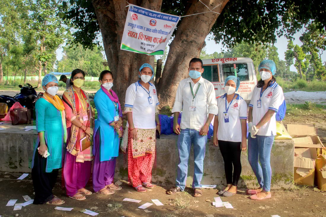 CBM supported community health workers in Nepal, wearing face masks.