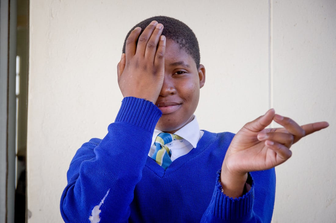 Grace having an eye examination