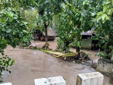Flooded houses and streets.