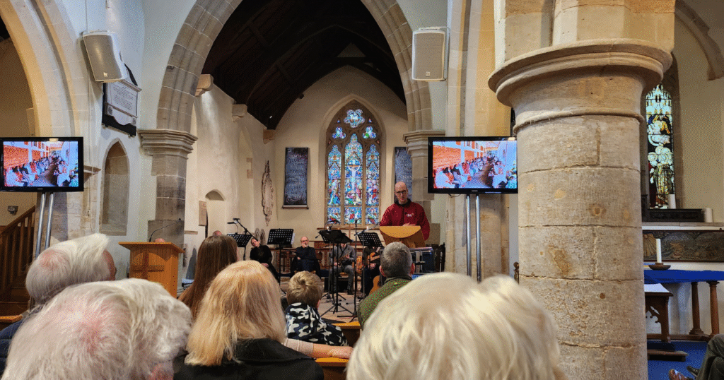 Matthew Hanning doing a church presentation for CBM Sunday