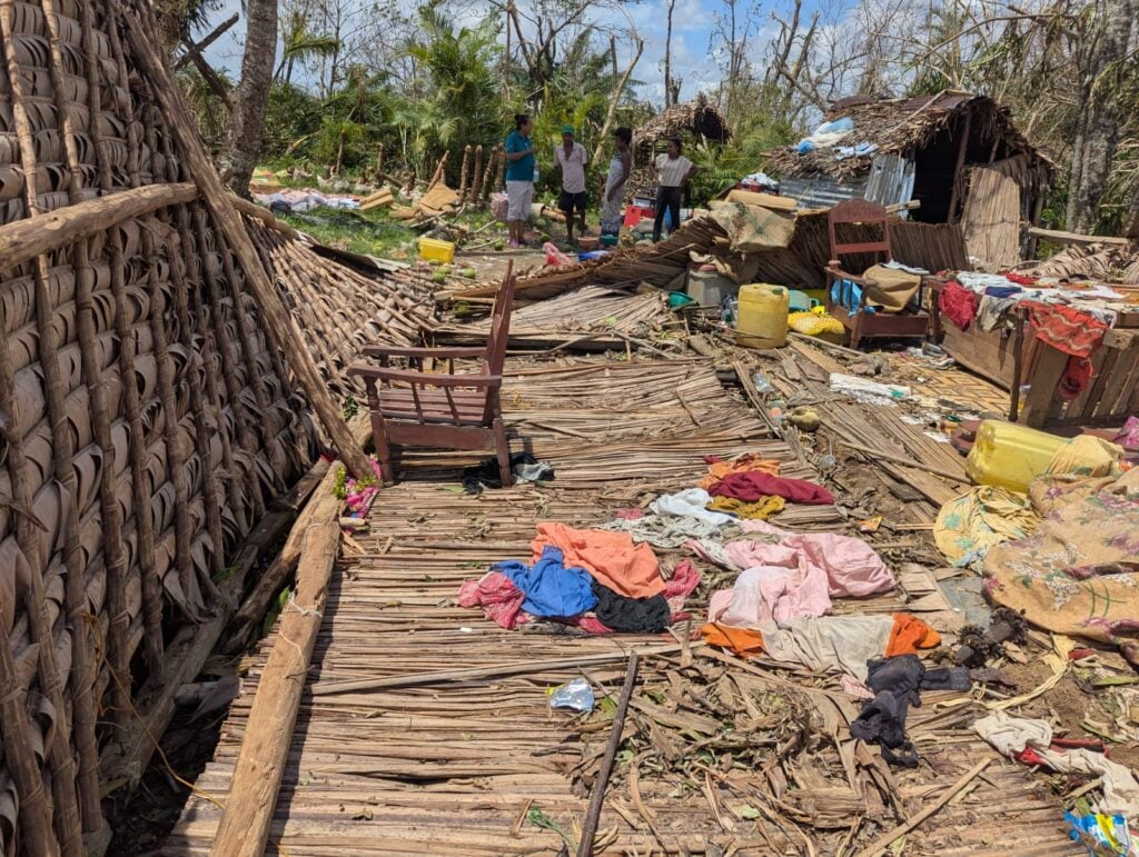 Devastation of houses caused by Cyclone Gezani