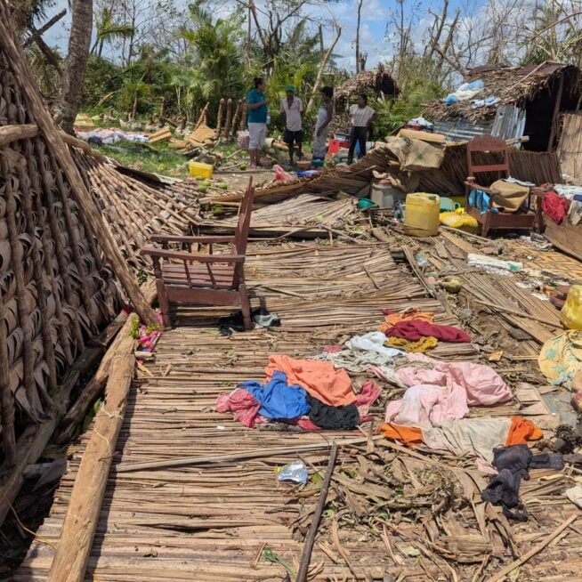 Devastation of houses caused by Cyclone Gezani