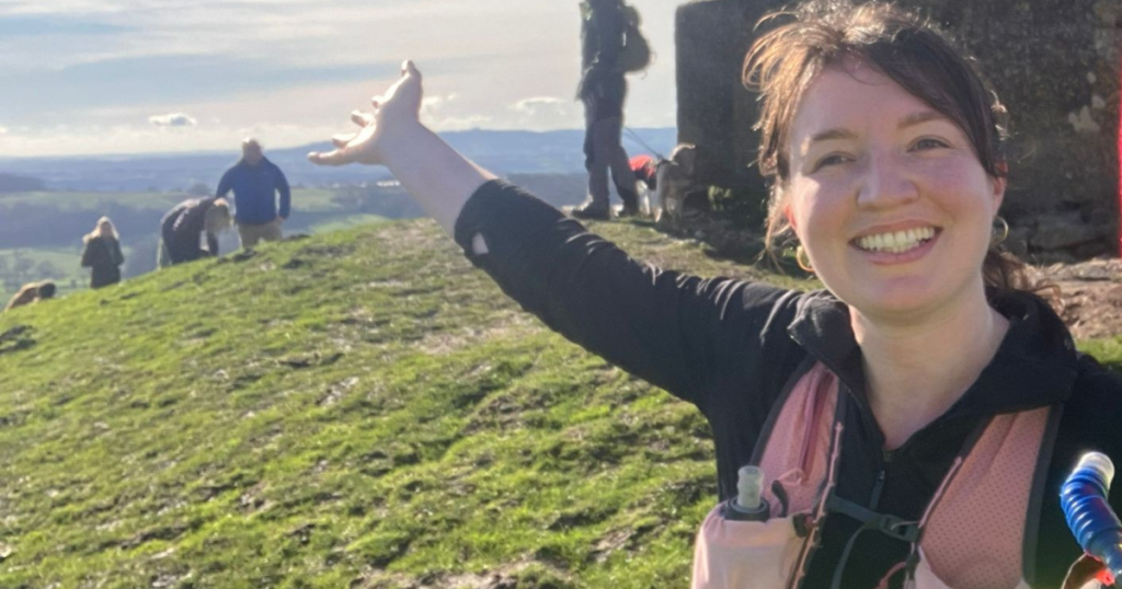 Amelia is wearing her London marathon t-shirt. She is training for the London Marathon.