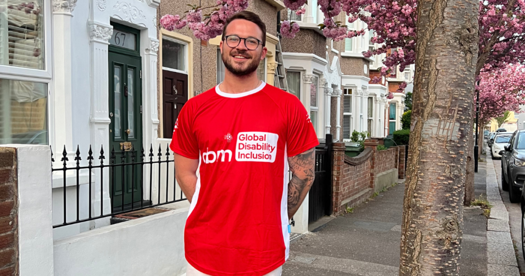 Alex from Ebury wearing a CBM UK running t-shirt for the London Marathon
