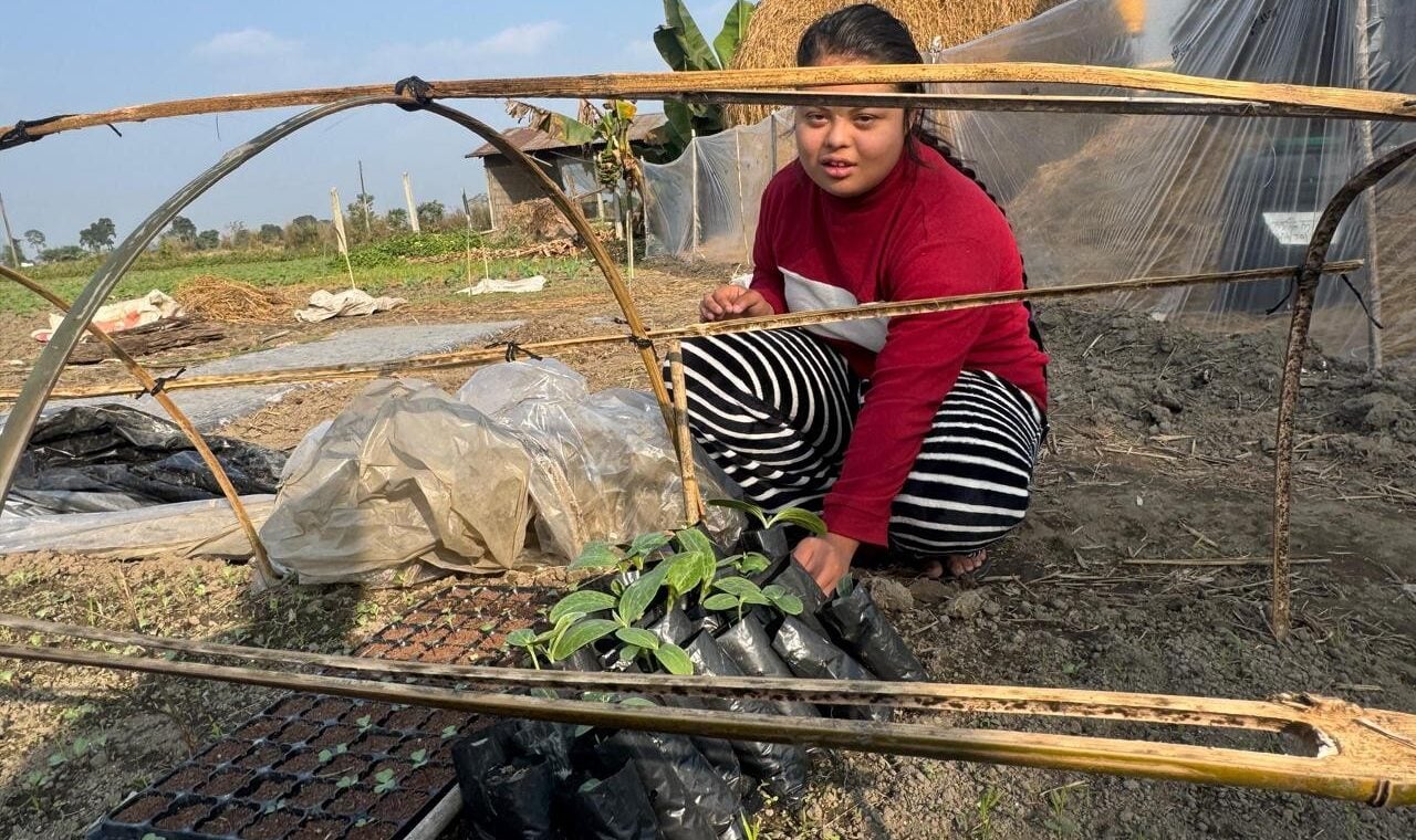 Kritika from Nepal in her small nursery after CSA training 2